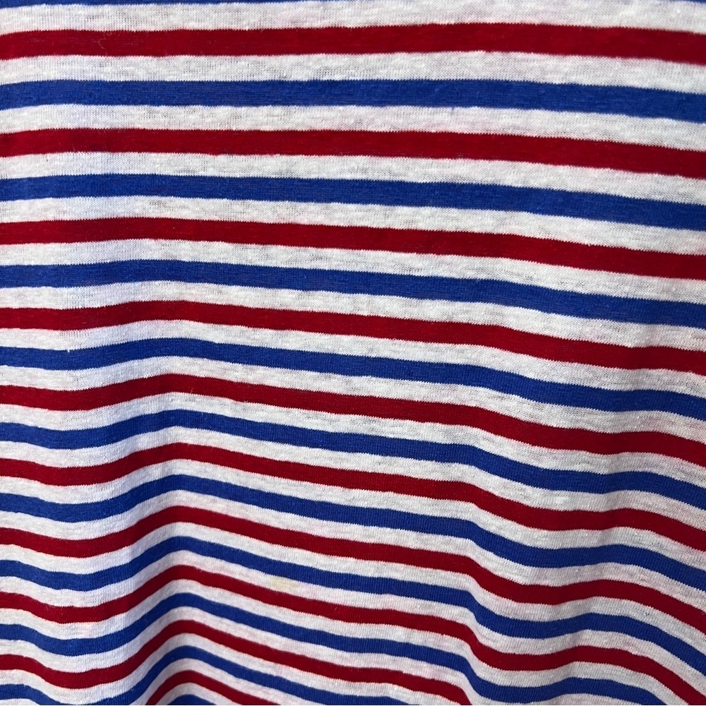 Talbots Womens Linen Blend TopStriped Short Sleeve Red White Blue L - Picture 2 of 7